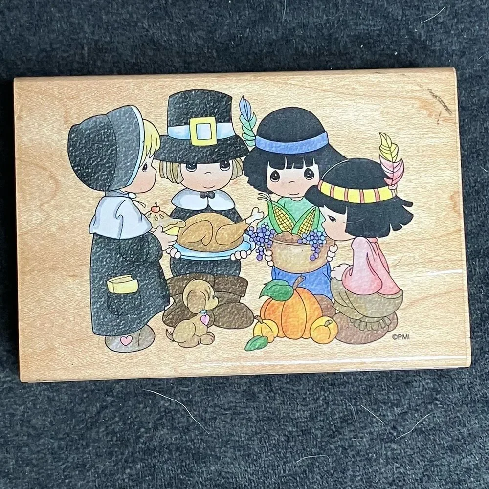 Stampendous Precious Moments Thanksgiving Day Rubber Stamp Pilgrims Turkey 1998